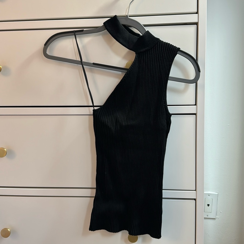 Black, turtleneck, one shoulder tank.